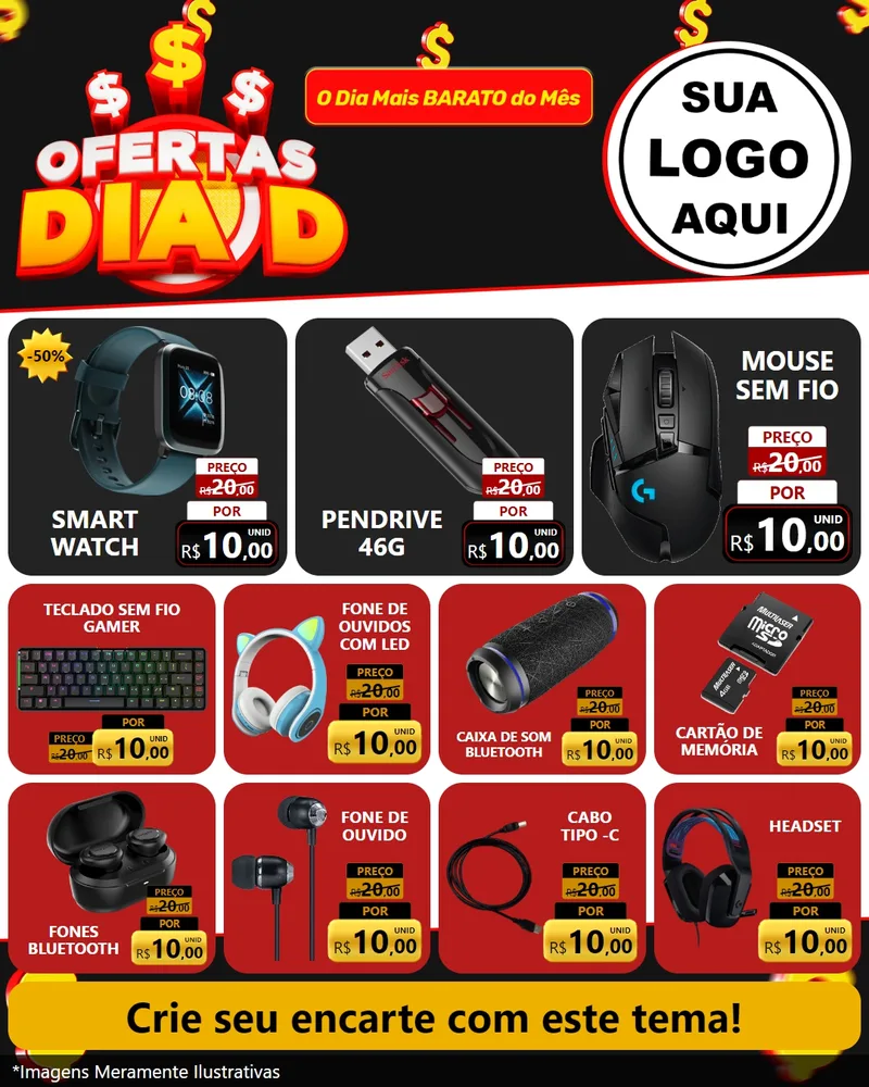 Modelo de Rede Social para Feed Instagram com o tema Ofertas Dia D para Informática