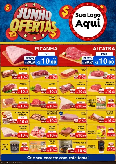 Modelo de Encarte para Encarte A4 Vertical com o tema Junho de Ofertas para Açougue