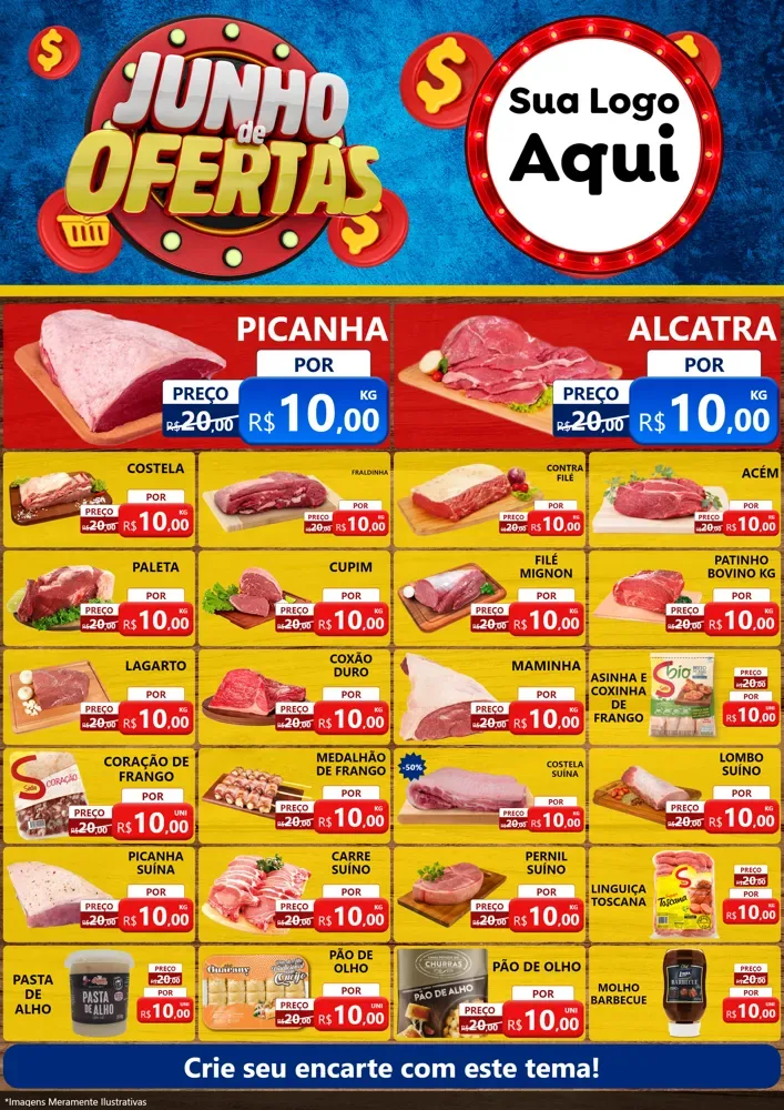 Modelo de Encarte para Encarte A4 Vertical com o tema Junho de Ofertas para Açougue