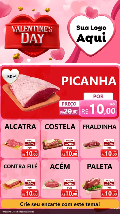 Modelo de Rede Social para Stories com o tema Valentine's Day para Açougue