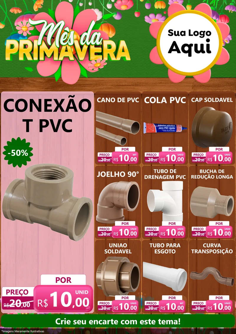 Modelo de Encarte para Encarte A4 Vertical com o tema Mês da Primavera para Tubos e conexões