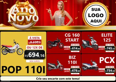 Modelo de Encarte para Encarte A4 Horizontal com o tema Super Ano Novo para Concessionaria de Motos