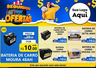 Modelo de Encarte para Encarte A4 Horizontal com o tema Segundou de Ofertas para Baterias Elétricas