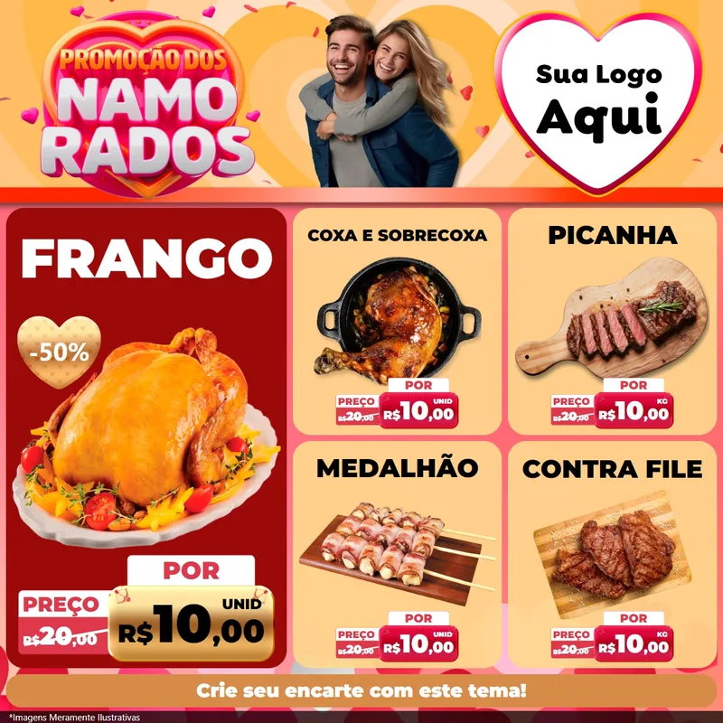 Modelo de Rede Social para Feed Facebook com o tema Promoção dos Namorados para Assados