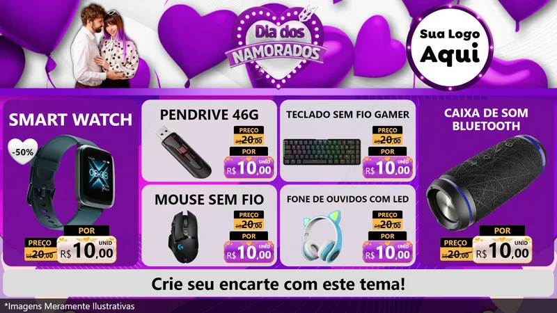 Modelo de TV para TV Horizontal com o tema Dia dos Namorados para Informática