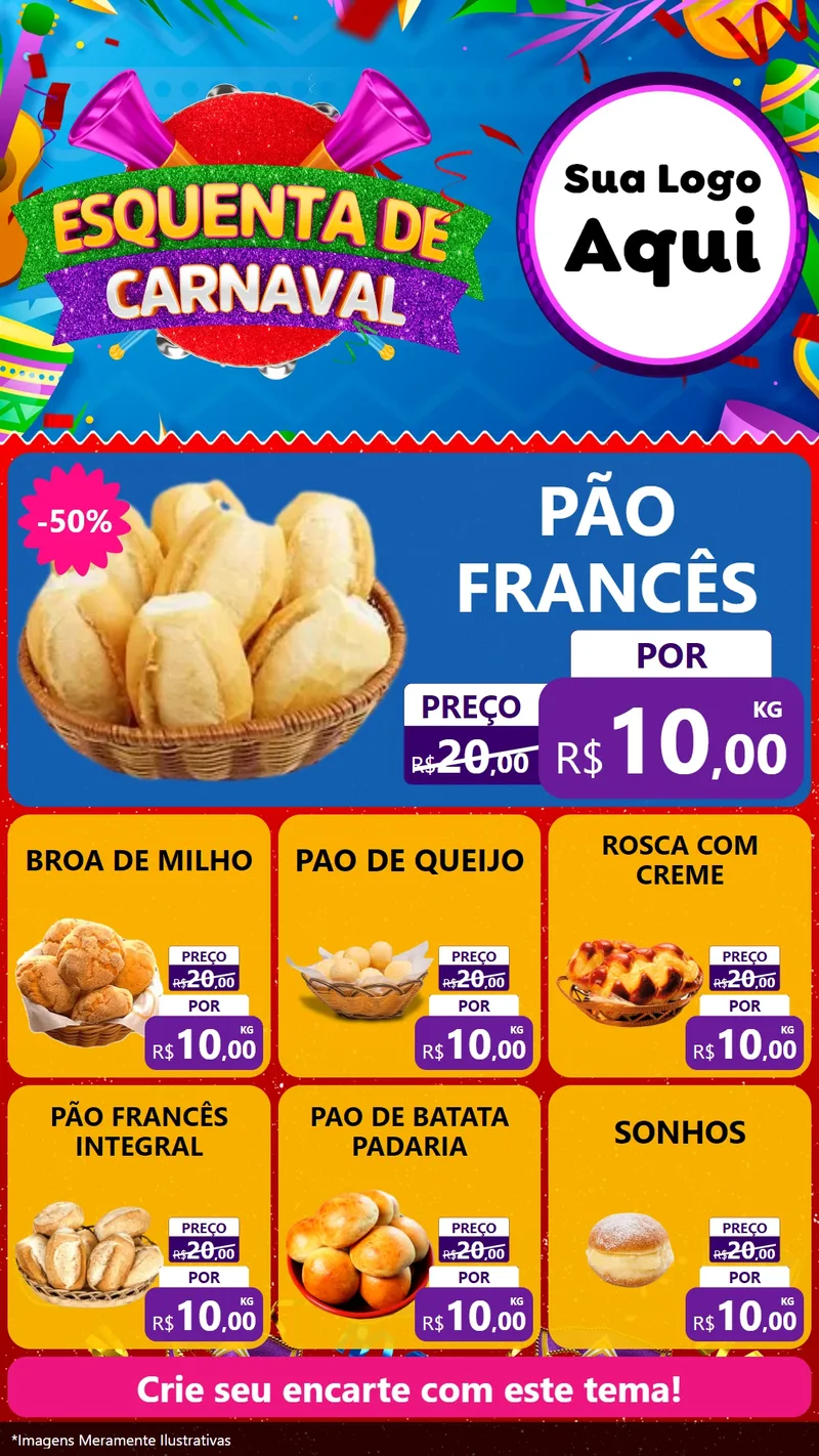 Modelo de Rede Social para Stories com o tema Esquenta de Carnaval para Padaria