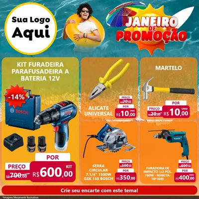 Modelo de Rede Social para Feed Facebook com o tema Janeiro de Promoção para Maquinas e Ferramentas