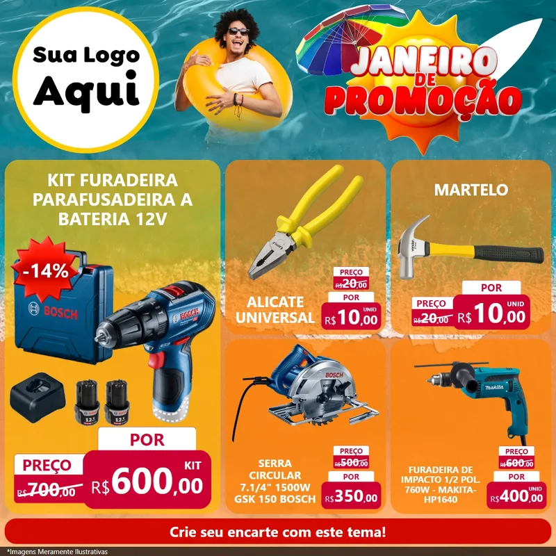 Modelo de Rede Social para Feed Facebook com o tema Janeiro de Promoção para Maquinas e Ferramentas