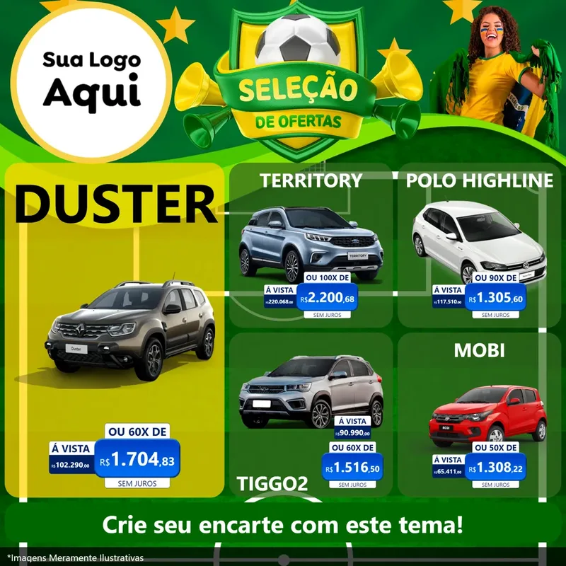 Modelo de Rede Social para Feed Facebook com o tema Seleção de Ofertas - Copa para Concessionaria de Carros