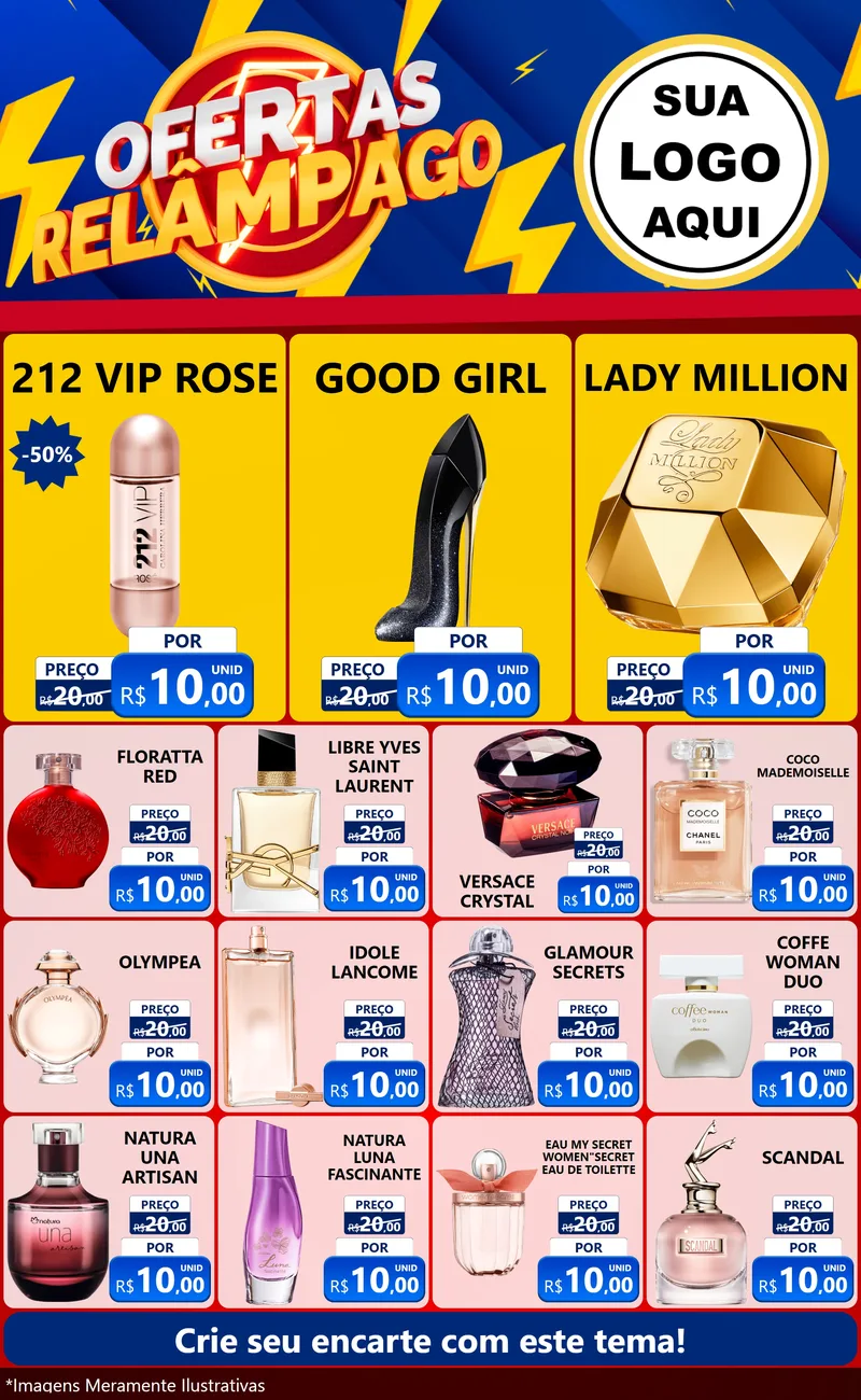 Modelo de Encarte para Encarte Grande com o tema Ofertas Relâmpago para Perfumes