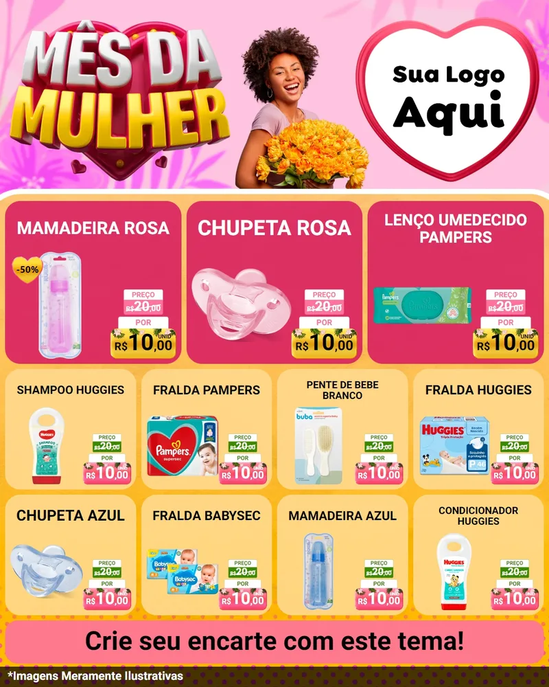 Modelo de Rede Social para Feed Instagram com o tema Mês da Mulher para Bebês