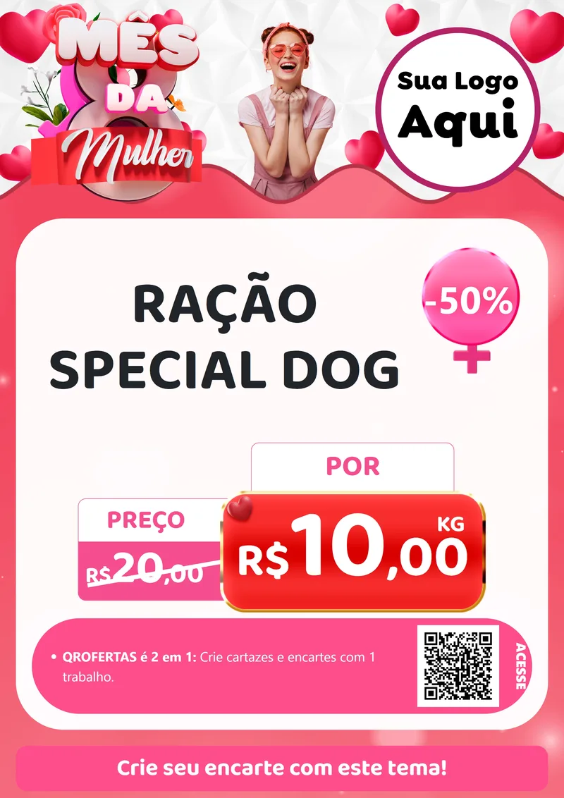 Modelo de Cartaz para Cartaz A4 Vertical com o tema Mês da Mulher para Pet Shop