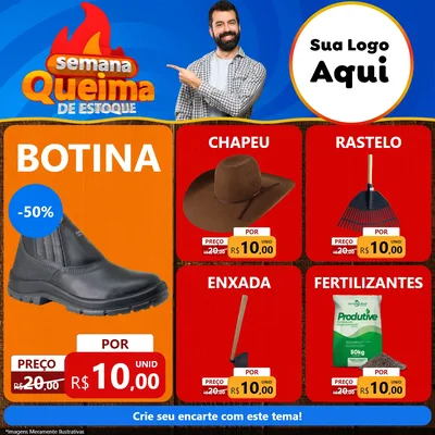 Modelo de Rede Social para Feed Facebook com o tema Semana Queima de Estoque para Agropecuária
