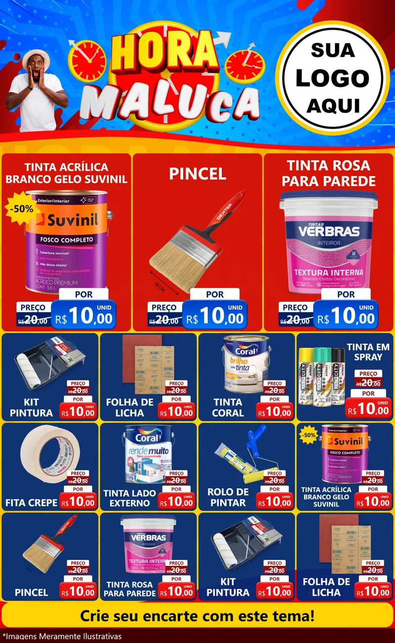 Modelo de Encarte para Encarte Grande com o tema Hora Maluca para Tintas e Ferramentas