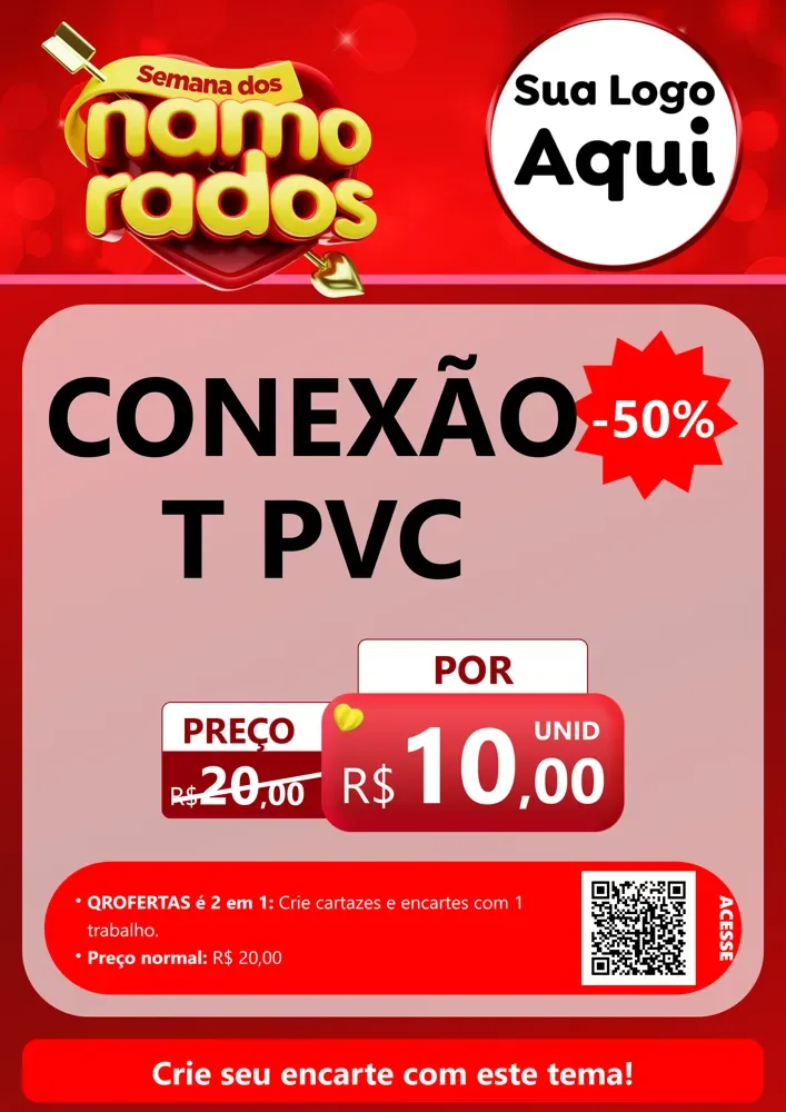 Modelo de Cartaz para Cartaz A4 Vertical com o tema Semana dos namorados para Tubos e conexões
