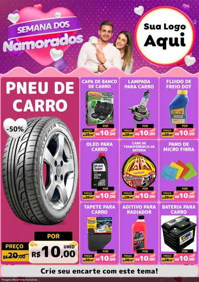 Modelo de Encarte para Encarte A4 Vertical com o tema Semana dos Namorados para Auto peças