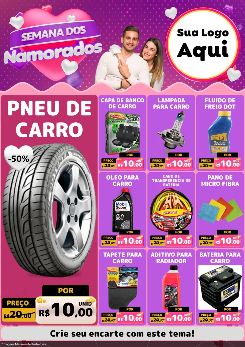 Modelo de Encarte para Encarte A4 Vertical com o tema Semana dos Namorados para Auto peças