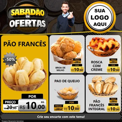 Modelo de Rede Social para Feed Facebook com o tema Sabadão de Ofertas para Padaria