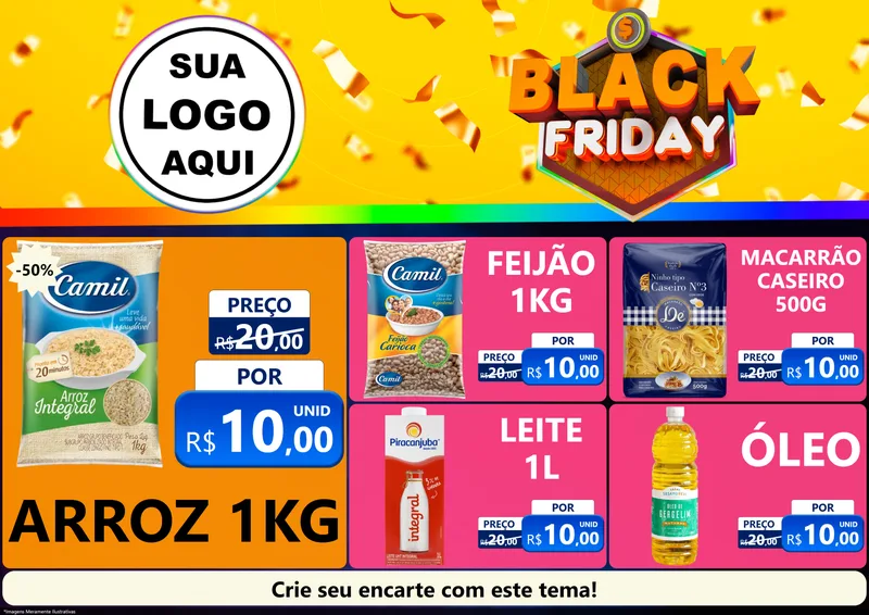Modelo de Encarte para Encarte A4 Horizontal com o tema Black Friday para Supermercado
