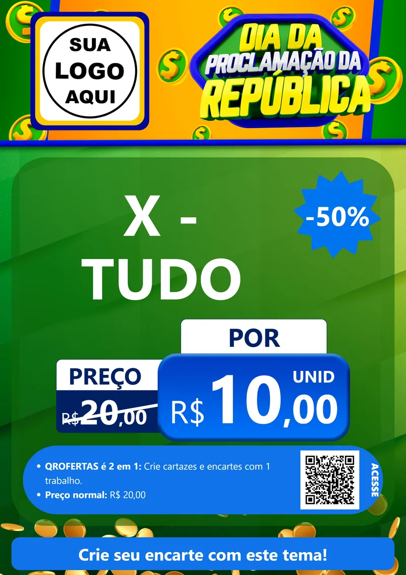 Modelo de Cartaz para Cartaz A4 Vertical com o tema Dia Da Proclamação da República para Hamburgueria