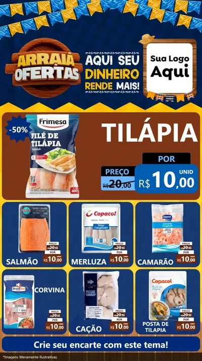 Modelo de Rede Social para Stories com o tema Arraiá de Ofertas - Junina para Peixaria