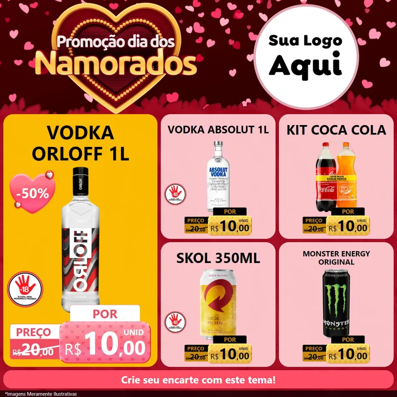 Modelo de Rede Social para Feed Facebook com o tema Promoção Dia Dos Namorados para Distribuidora de bebidas