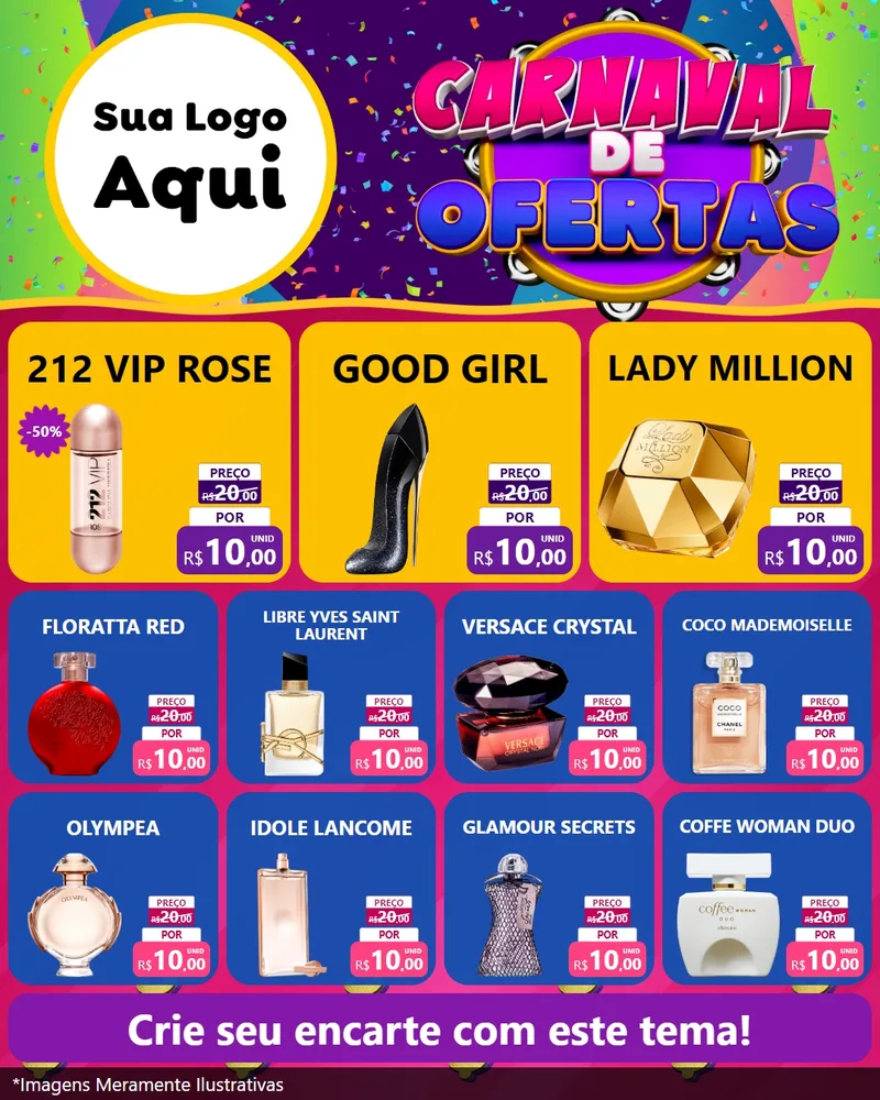 Modelo de Rede Social para Feed Instagram com o tema Carnaval de Ofertas para Perfumes