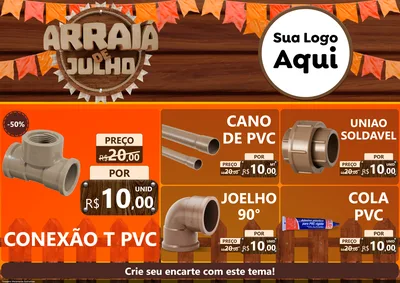 Modelo de Encarte para Encarte A4 Horizontal com o tema Arraiá de Julho - Junina para Tubos e conexões