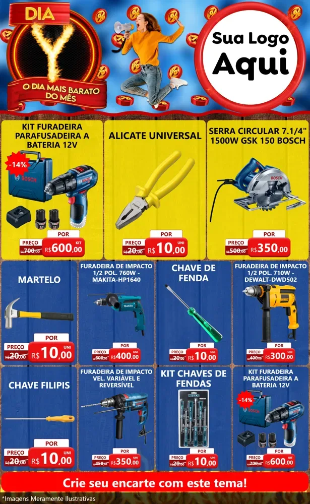 Modelo de Encarte para Encarte Grande com o tema Dia Y - O Dia Mais Barato Do Mês para Maquinas e Ferramentas