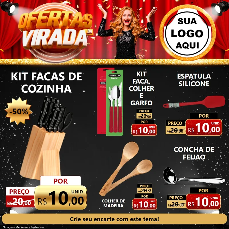 Modelo de Rede Social para Feed Facebook com o tema Ofertas da Virada para Utilidades Domésticas