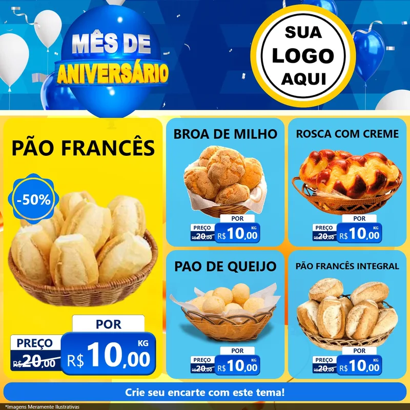 Modelo de Rede Social para Feed Facebook com o tema Mês de Aniversário para Padaria