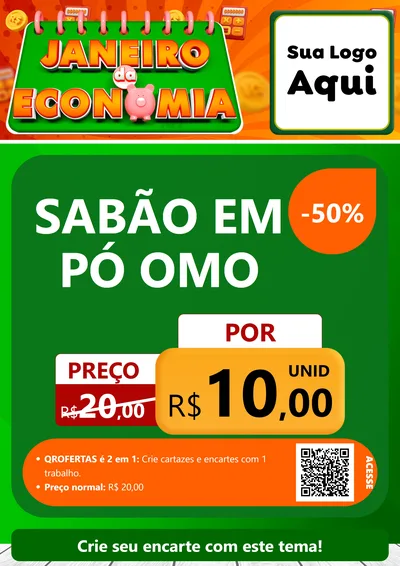 Modelo de Cartaz para Cartaz A4 Vertical com o tema Janeiro da Economia para Produtos de Limpeza