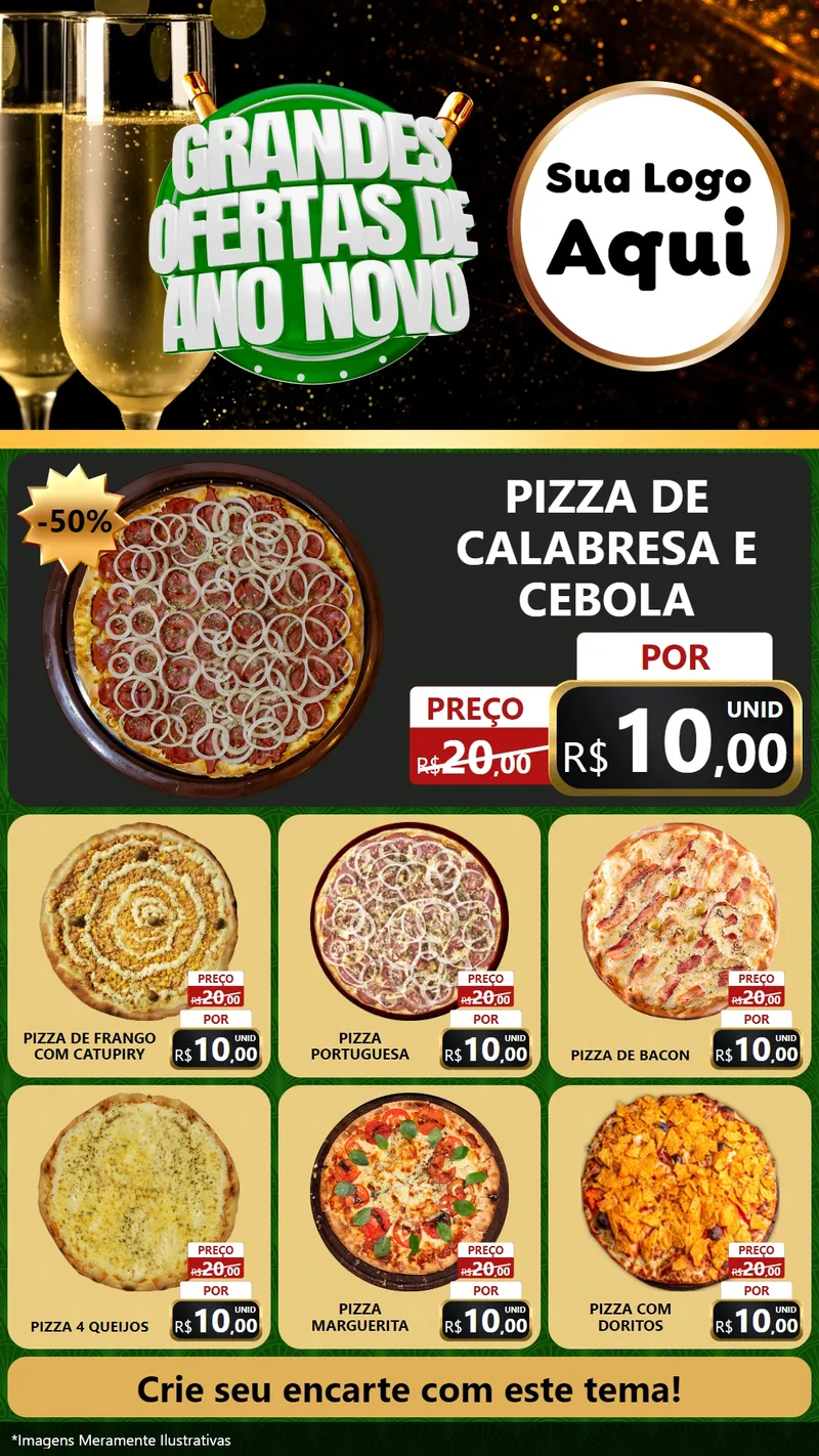 Modelo de Rede Social para Stories com o tema Grandes Ofertas de Ano Novo para Pizzaria