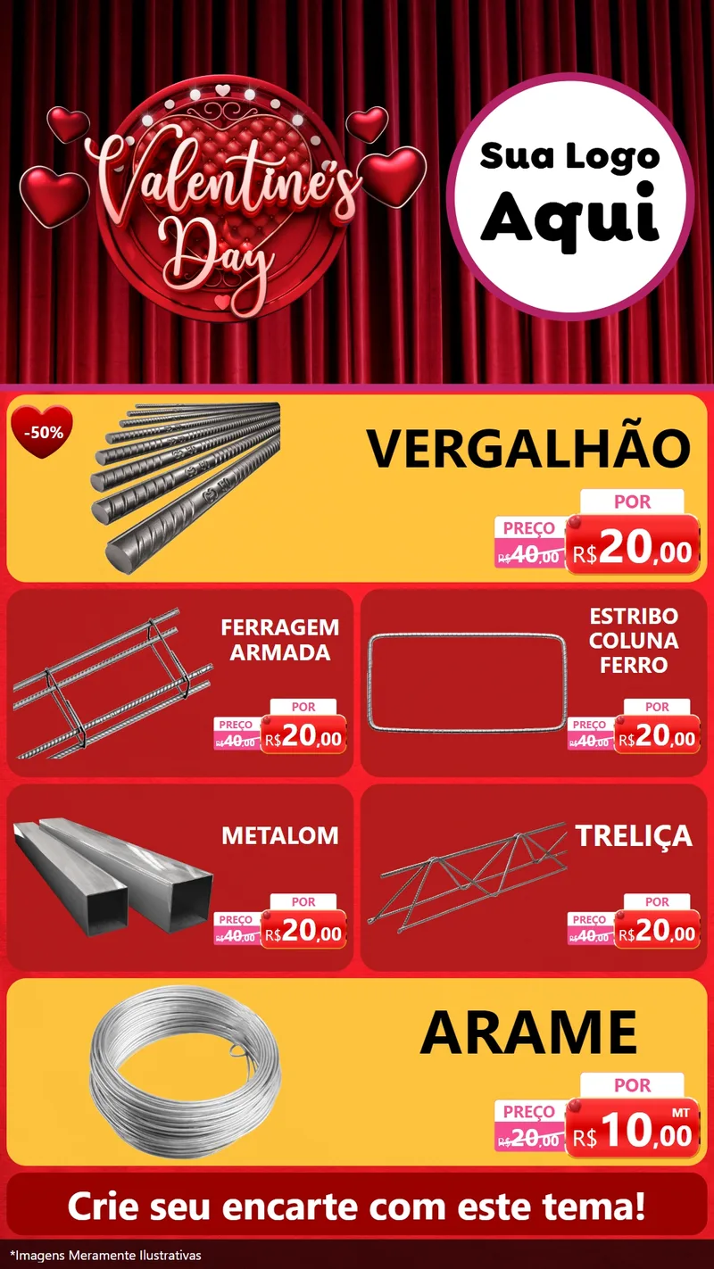 Modelo de TV para TV Vertical com o tema Valentine's Day para Ferragens