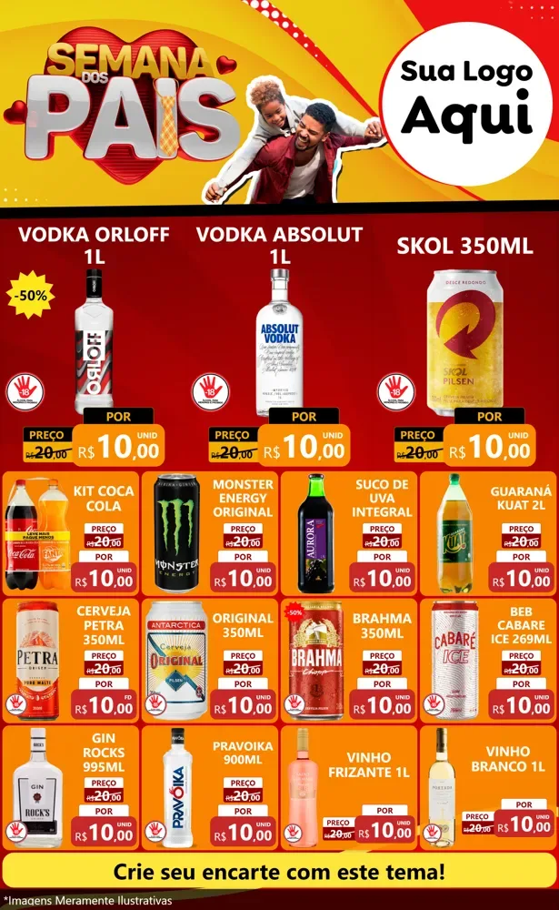Modelo de Encarte para Encarte Grande com o tema Semana Dos Pais para Distribuidora de bebidas