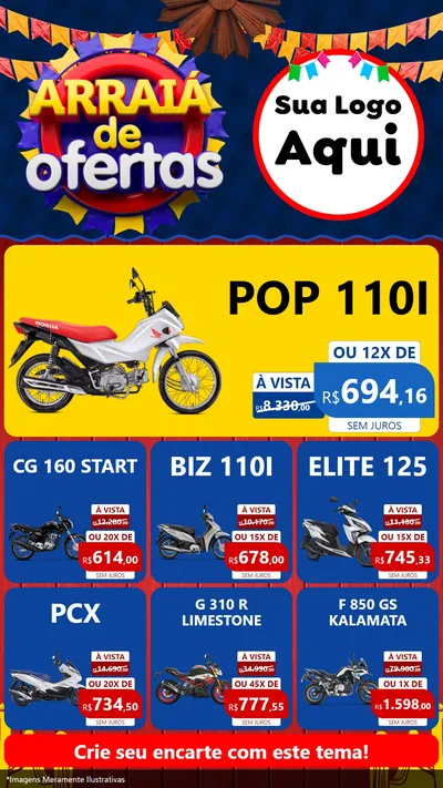 Modelo de Rede Social para Stories com o tema Arraiá de Ofertas para Concessionaria de Motos