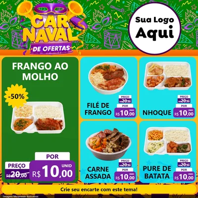 Modelo de Rede Social para Feed Facebook com o tema Carnaval de Ofertas para Restaurante