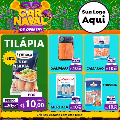 Modelo de Rede Social para Feed Facebook com o tema Carnaval de Ofertas para Peixaria
