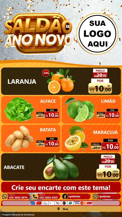 Modelo de TV para TV Vertical com o tema Saldão de Ano Novo para Hortifrúti