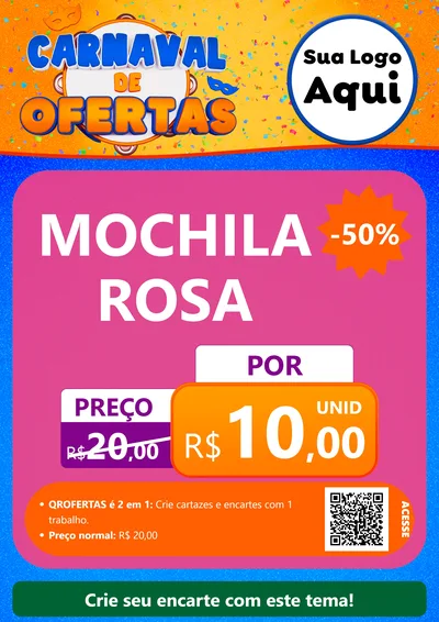 Modelo de Cartaz para Cartaz A4 Vertical com o tema Carnaval de Ofertas para Papelaria