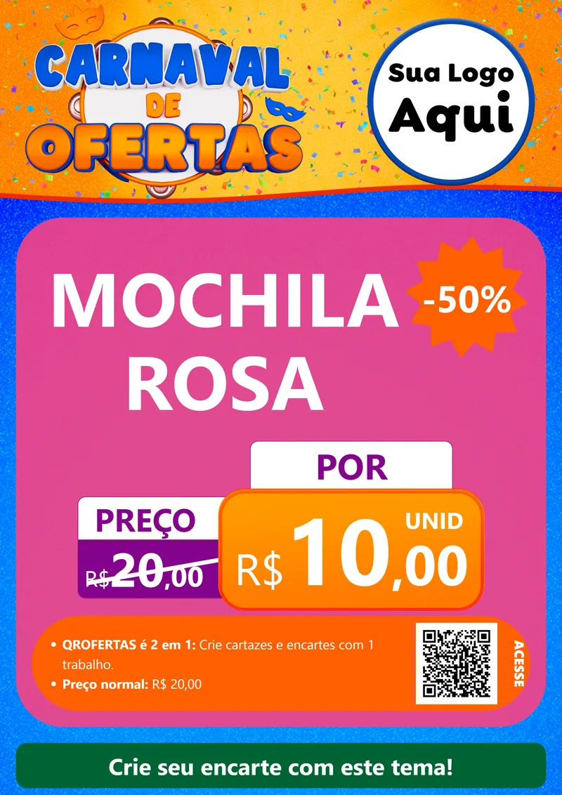 Modelo de Cartaz para Cartaz A4 Vertical com o tema Carnaval de Ofertas para Papelaria