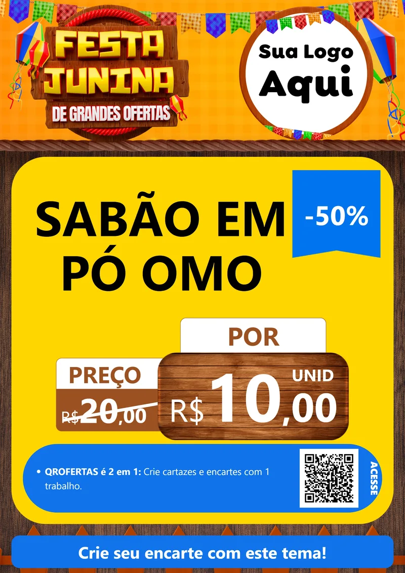 Modelo de Cartaz para Cartaz A4 Vertical com o tema Festa Junina de Grandes Ofertas para Produtos de Limpeza
