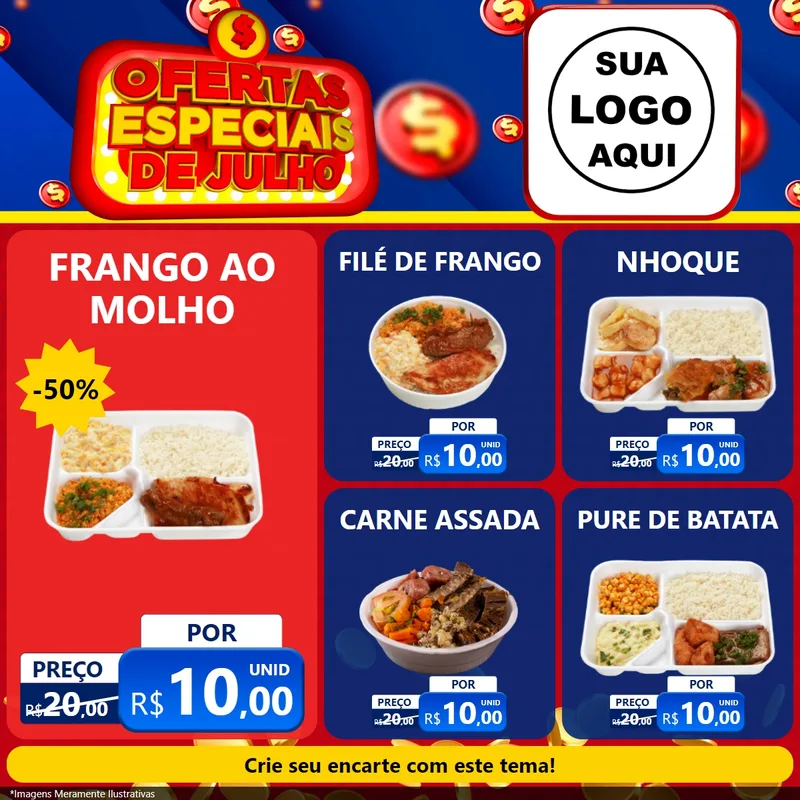 Modelo de Rede Social para Feed Facebook com o tema Ofertas Especiais de Julho para Restaurante