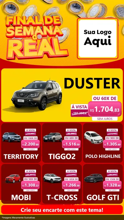 Modelo de Rede Social para Stories com o tema Final de Semana do Real para Concessionaria de Carros