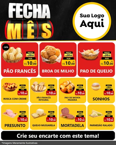 Modelo de Rede Social para Feed Instagram com o tema Fecha Mês para Padaria