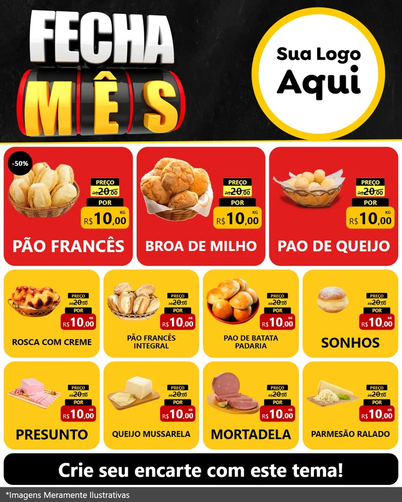 Modelo de Rede Social para Feed Instagram com o tema Fecha Mês para Padaria