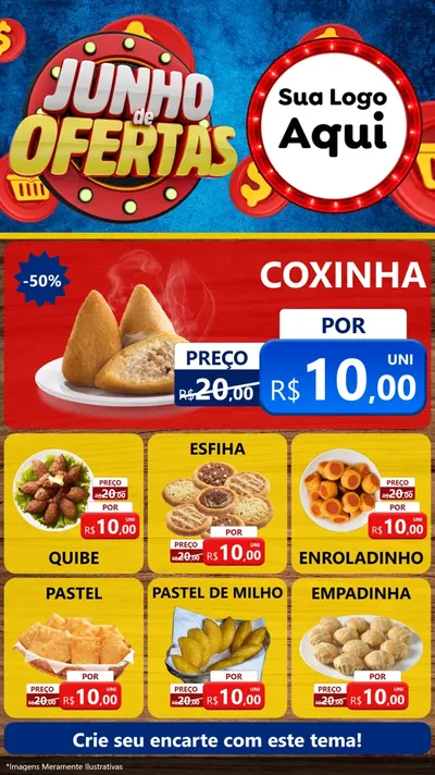 Modelo de Rede Social para Stories com o tema Junho de Ofertas para Salgadaria