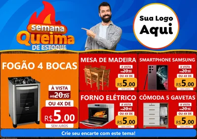 Modelo de Encarte para Encarte A4 Horizontal com o tema Semana Queima de Estoque para Móveis e Eletro