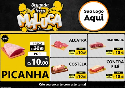 Modelo de Encarte para Encarte A4 Horizontal com o tema Segunda e Terça Maluca para Açougue