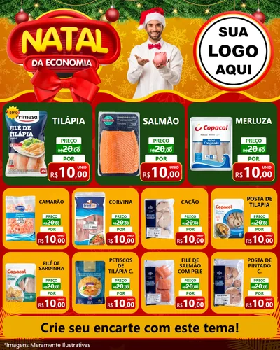 Modelo de Rede Social para Feed Instagram com o tema Natal da Economia para Peixaria